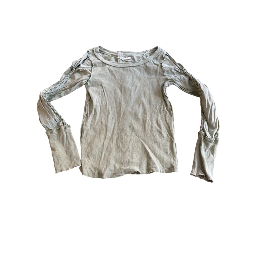 We The Free Free People Sage Green Ribbed Braided Cut Out Sleeve Top Medium